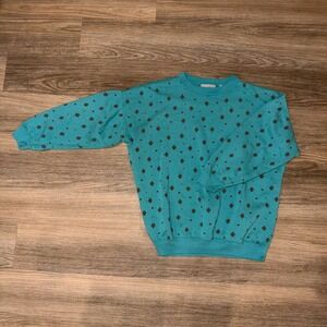 VTG 90s Venezia Sweatshirt Womens Teal Diamond Pattern‎ Retro Pullover